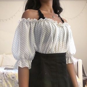 White & Black Polkadot Blouse